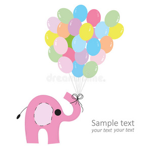 粉红大象彩色气球宝宝贺卡