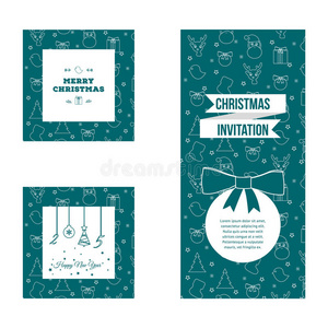 一套平面设计的圣诞和新年贺卡模板
