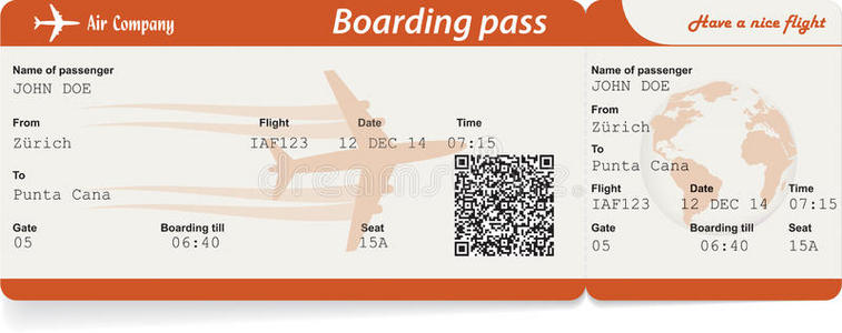 航空公司登机牌的矢量图像照片