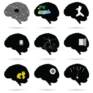 大脑有趣可爱的矢量剪影