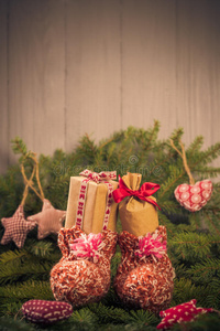 圣诞礼物手制袜子装饰树枝云杉