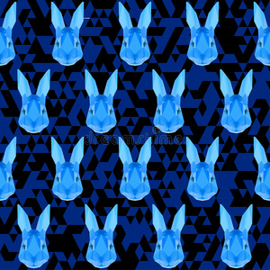 多边形几何抽象兔子无缝图案矢量背