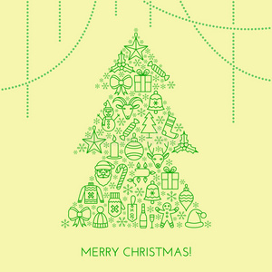 圣诞贺卡与树制成的轮廓图标
