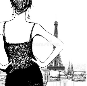 俯瞰巴黎的年轻女子