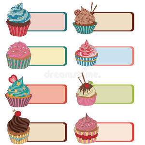 带有纸杯蛋糕的价签标签.把课文写在上面.照片