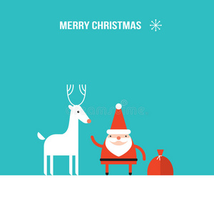 可爱的圣诞老人和圣诞鹿的现代平面设计风格