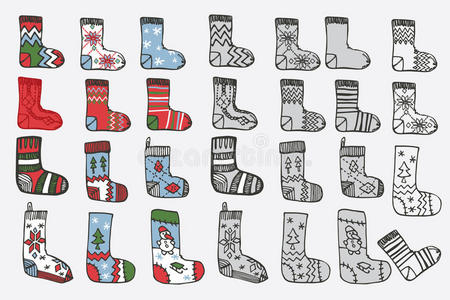 圣诞针织丝袜。 涂鸦手素描