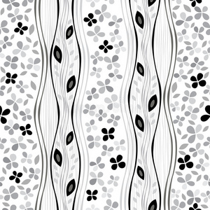 抽象的无缝花卉图案。黑白背景。