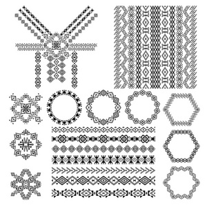 向量组的设计和民族部落风格时尚的装饰元素。颈部设计 模式 无缝纹理 帧和边框