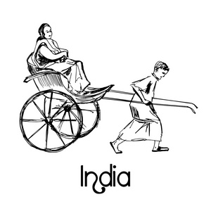 印度人力车出租车自行车手绘