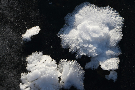 冰冻河流冰上的雪异常生长