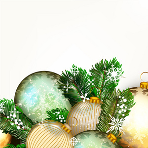 用金色的小玩意儿和圣诞树枝绿色矢量背景
