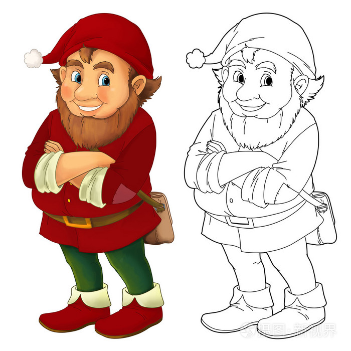 卡通小矮人孤立-与其他着色页
