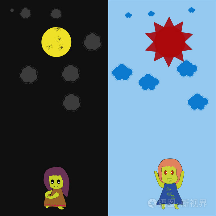 白天和黑夜的卡通感觉