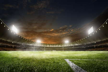 空荡的夜晚盛大足球竞技场在灯图片