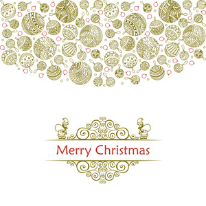 快乐圣诞球涂鸦线图标用装饰品和字体模板模式