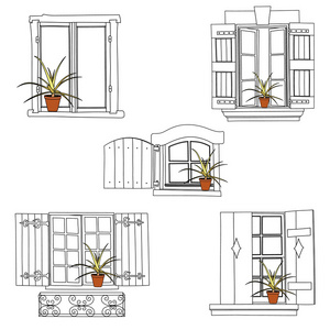在白色背景上设置的老式窗户