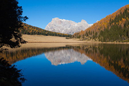 水，秋全景从高山湖泊的思考