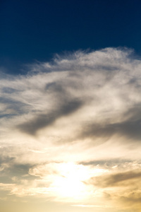 落日太阳在天空中蓬松的云景