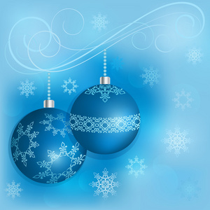 蓝色圣诞装饰球矢量卡模板