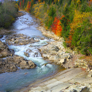 山在秋天的河流