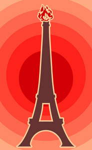 在巴黎的埃菲尔铁塔。轮廓剪影。梯度辐射背景