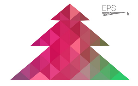 粉红色 绿色的低聚风格圣诞树矢量图由三角形组成。抽象的三角形多边形折纸或水晶设计新的一年的庆祝活动。白色背景上孤立