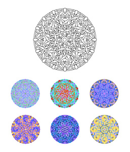 具有圆形图案装饰设计元素的集合。曼荼罗