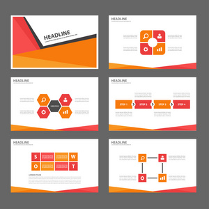 橙色和黑色演示文稿模板的信息图表元素平面设计为营销广告宣传册传单小册子设置
