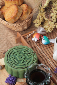 节日月亮蛋糕中国点心 绿茶
