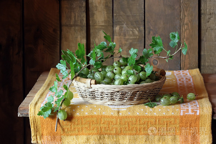 静物与绿色的醋栗