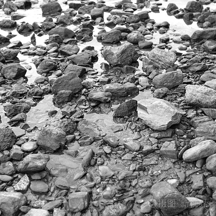 海边的石头黑白照片