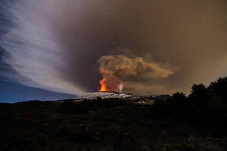 火山喷发。埃特纳火山喷发从火山口 Voragine