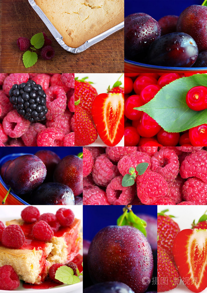 五颜六色的水果拼贴蛋糕