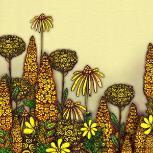 光栅复古花卉背景为黄色
