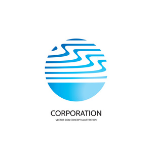 球体矢量标志.水矢量标志.蓝色波浪矢量标志.几何的 logo 标志.