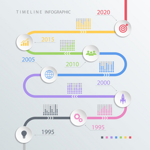 道时间线图表设计模板与颜色图标。矢量图