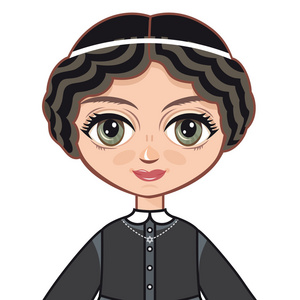 ashkenaza穿正统犹太人连衣裙的女孩.历史的衣服.画像,阿凡达 》照片