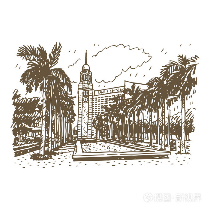 钟塔在九龙,hong 香港,中国插画-正版商用图片1l7cup-摄图新视界
