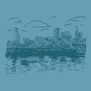 墨尔本，澳大利亚的视图。索斯盖特行人天桥横跨亚拉河