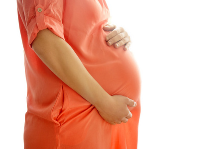 怀孕的女人，摸她的肚子，用手的形象