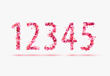 粉红玫瑰花瓣数字数字。1，2，3，4 5