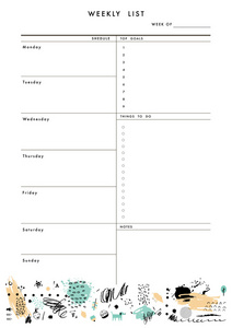 每周计划模板。组织者和日程安排
