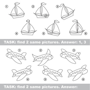 视觉的游戏。找到隐藏几个船和飞机