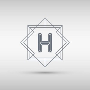 字母 H 标志图标设计模板。H 字母大纲会标