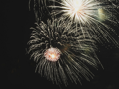 各种颜色五彩缤纷的烟花照亮了夜空