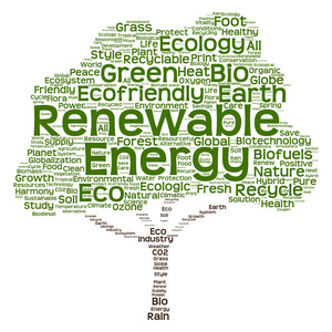 概念的绿树生态 循环或能源由文字组成的作为孤立的白色背景上的 wordcloud