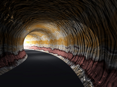 概念或概念的黑暗的抽象路隧道与结束背景明亮的光线