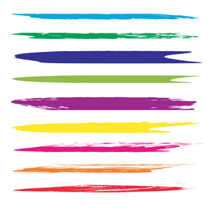 大集合或一整套艺术五彩缤纷的五彩的颜料手作隔离在白色背景上的创意画笔描边