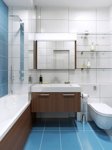 蓝贵浴室配有闪亮的瓷砖